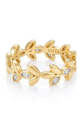 Gold Leaf Eternity Band Ring - Charmed Aroma Bohemian 925 Sterling Silver